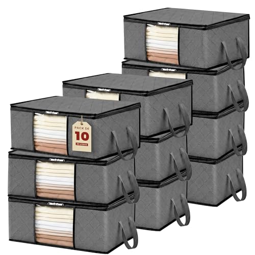 JUPPLIES Cajas Almacenaje Ropa 35L – 35,5x50x18,5cm – Bolsas Almacenaje de Ropa con Ventana Transparente, Cremallera Bidireccional Mejorada y Asas Reforzadas (Pack 10)