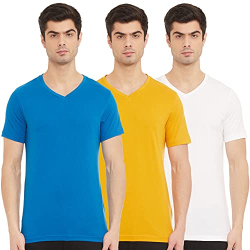 Image of Amazon Brand - Symbol Men's Solid Cotton T Shirt | Plain | V Neck | Half Sleeve-Regular Fit | Combo Pack of 3 (Available in Plus Sizes)