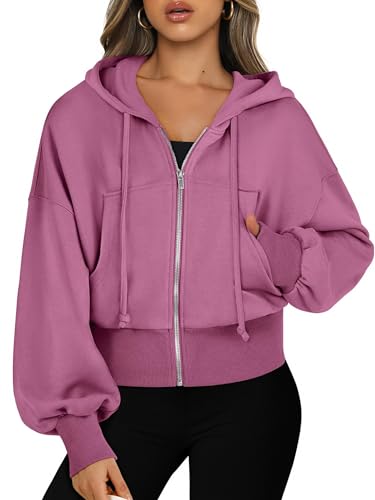 ANRABESS Womens Zip Up Hoodies Cropped Sweatshirts Casual Comfy Cute Zip Jackets Fashion Trendy Fall Outfits 2025 Y2K Clothes