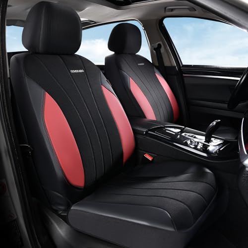 Image of Coverado Seat Covers for Car 2 Seats, PU Leather & Breathable Mesh Seat Protectors, Universal Fit for SUVs, Trucks, Sedans