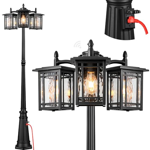 OPAXIS Outdoor Post Lights Hard Wired Dusk to Dawn Lamp Post with Outlet