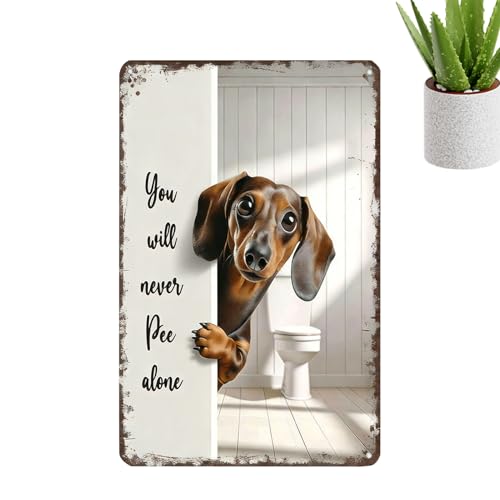 Póster de hierro para baño de 20 x 30 cm con cachorros graciosos para colgar en casa
