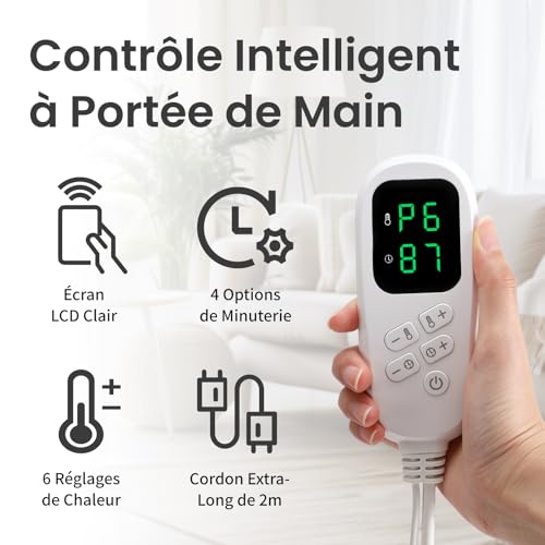 Coussin chauffant électrique lavable avec arrêt automatique 3h