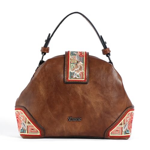 Image of EXOTIC Zenvira Artisan Satchel Bag with Embroidered Detailing, Structured Silhouette, Detachable Sling Strap Purse