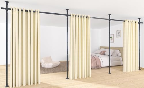DAKEPOLE Raumteiler Paraventgestell 3 Teilig Gardinenstange ohne Vorhang, Flexibel Verstellbarer Paravent,Raumtrenner oder Gardinenstange,Sichtschutz für Wohnzimmer Schlafzimmer, B 420 cm x H 317 cm