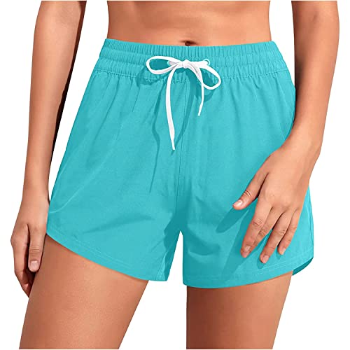 Aqua Eve Women's Board Swim Shorts High Waisted Bathing Suits Bottom Athletic Swimsuit Shorts With Pockets 3" Blue And Green Small #TOP2
