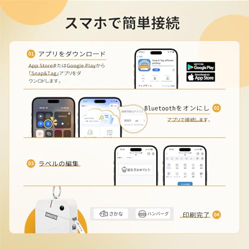 ORGSTA S001 ラベルライター 小型 感熱ラベルプリンター ラベルテープ付き Bluetooth接続 ラベルメーカー ホワイト
