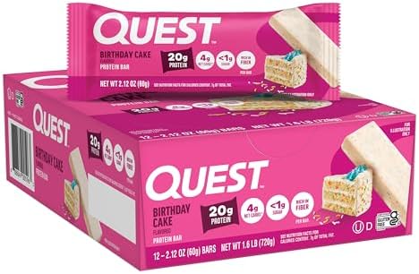 Quest Nutrition Protein Bar (21g Protein, 4g Net Carbs, Less Than 1g Sugar, 17g Fiber) - 12 Pack (Birthday Cake)