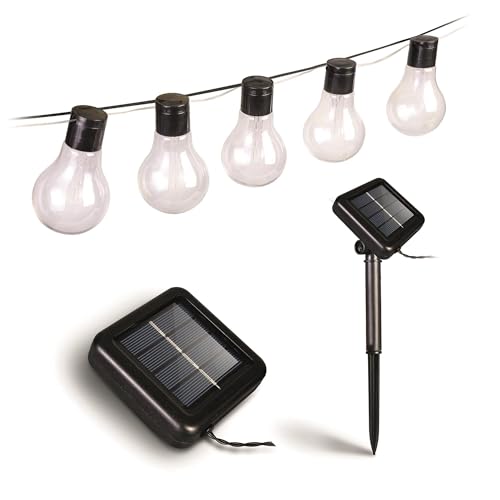 Suprema, Catena Luminosa Esterno Solare 5m, 10 Luci Effetto Tungsteno, Sensore Crepuscolare, Giochi di Luce, IP44, USB-C, Autonomia 6-8 Ore