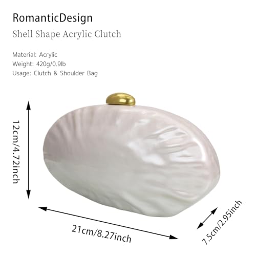 Image of RomanticDesign Women Shell Shape Acrylic Clutch Shiny Marble Purse Wedding Prom Party Evening Handbag