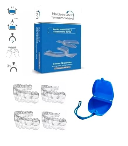 Caixa Completa 04 Placas Moldável Para Bruxismo Ranger Dentes Protetor Bucal + 1 Estojo Azul