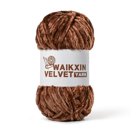 Image of Chunky Chenille Yarn for Crocheting, Baby Yarn for Crocheting Soft, Plush Velvet Yarns, 100g (87.4 yds) Fluffy Yarn for Crochet Amigurumi (Coffee)