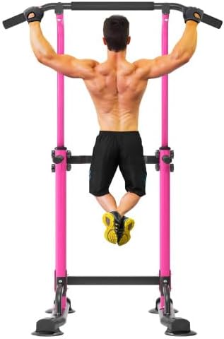 Miniatura 9 de Barra de dominadas ajustable y estación de inmersión, 10 ajustes de altura, capacidad de 400 libras, entrenador de fuerza multifuncional para