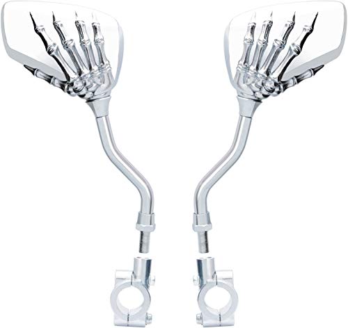 Pedalton Pair of Bicycle Mirror,Big View Bike Rear View Mirror Blindsight Multi Angle Adjustable Bike Mirror Aluminum Plated Outside Skull Claw Style Compatible with Motorcycle