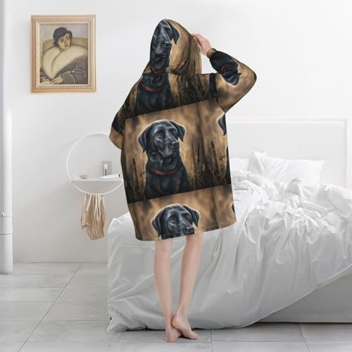 Sweat à capuche couverture Labrador noir en flanelle pour soirées cocooning