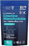 Unflavoured Creatine Monohydrate Powder 1Kg, 200 Servings(5g), 6 Month+ Supply, micronised, Supreme Mixing and Fantastic Dissolve, for Muscle Building and Performance, Great Value for Money!