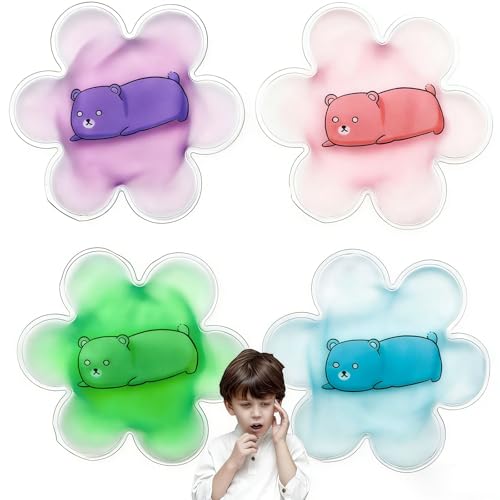 Kids Reusable Gel Ice Pack for Boo Boos, 4-Pack Hot & Cold Therapy with Cute Animal Patterns, Soft Flexible Cold Compress for Toddler Injuries, Fever Pain Relief, First Aid & Bumps
