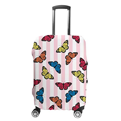 Guitong Suitcase Covers Travel Anti-scratch Luggage Protector Colorful Butterflies White Pink Stripe Trolley Luggage Case Washable Travel Business Fits 18-32 Inch Luggage