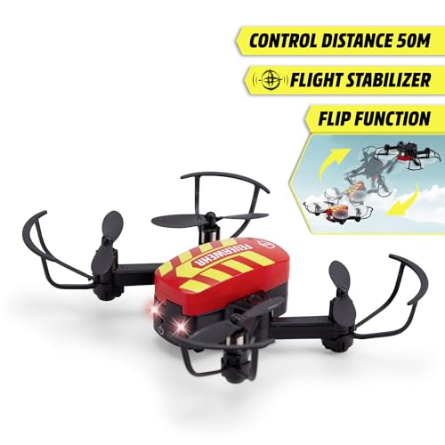 Dickie Toys - RC Fire Drone (12 cm) - ferngesteuerte Feuerwehr-Drohne ab 8 Jahre mit Flugstabilisator und Licht, Spielzeug für Kinder, 6 km/h, inkl. Fernbedienung und Batterien