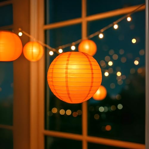 Image of Wanna Party 10 inchOrange Round Paper Lanterns Decorative Hanging Chinese Japanese Paper Lanterns Lamp for Birthday Halloween Wedding Baby Bridal Shower Fall Home Decor Party Decoration