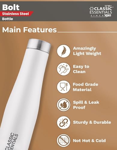 Image of CLASSIC ESSENTIALS Stainless Steel PURO Water Bottle 100% Leak Proof | Office Bottle | Gym Bottle | Hiking & Treking Bottle | Steel Water Bottle 1000 ml Bottle, White - (Set of 4)