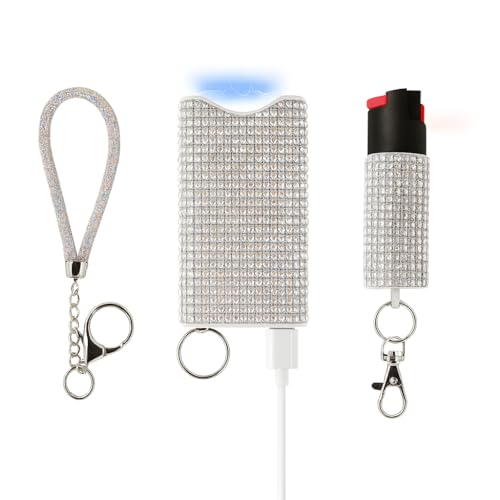 Silver MagiUSA Bling Pepper Spray & Stun Gun&Bracelet 3in1 Combo Tazzer Self Defense Kit for Women Stylish Keychain with Flashlight Compact Protection for Travel Daily Use & Emergency Situations Tasr
