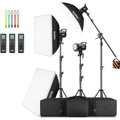 Godox 3 Pack SL-60II bi 180W CRI95+ White Continuous Output Lighting LED Video Light Bowens Mount Kit for YouTube,Video Shooting,Studio,Children Photography,Wedding &Softbox,Light Stand,Carrying Bag