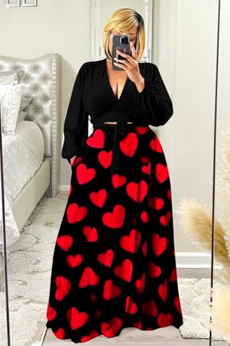 Image of Plus Size Women's 2 Piece Outfits Casual Long Sleeve Wrap Crop Top Maxi Long Dress Flowy Matching Sets