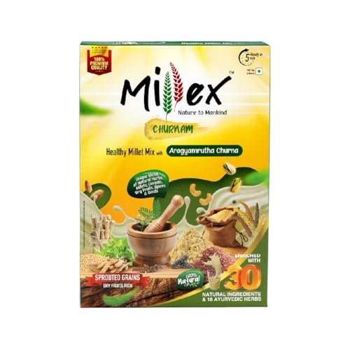 Millex Millet Healthy Mix With Churnam 800G| 30 Natural Nutrition and 18 Herbal Churna Ingredients | Sprouted Cereals,Nuts, & Pulses |No Sugar Organic Multigrain Nutrition Drink | |Porridge Mix