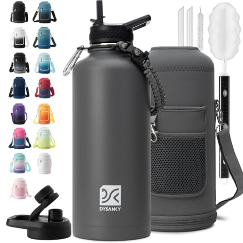Insulated Water Bottle | Thickened Stainless Steel for Gym and Hiking with Straw, Carrier Bag, Handle Strap | BPA-Free 87 oz