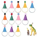 Fiestivo 12Pcs Mini Party Hats for Stuffed Animals Figures Toys Dinosaur Tiny Hats for Crafts Colorful Doll Party Decor Adjustable Cone Hat with Tinsel Pom Pom Birthday Cake Toppers Accessories