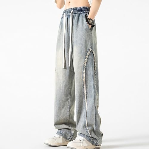 Men’s Baggy Jeans Loose Fit Hip Hop Denim Skate Pants Elastic Waist Distressed Straight Leg Casual Trousers2