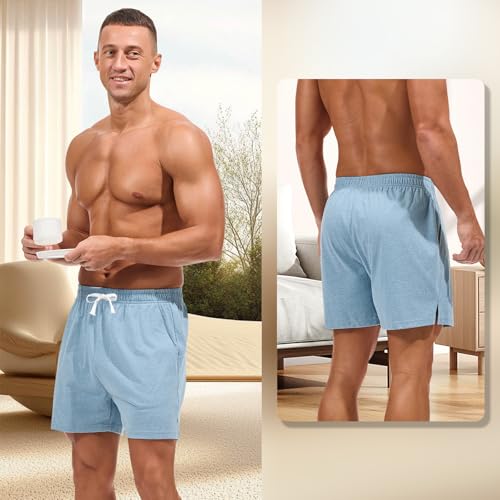 Image of AMY COULEE Mens Lounge Shorts 4 inch Pajama Lightweight Cotton Sleep Bottoms with Pockets