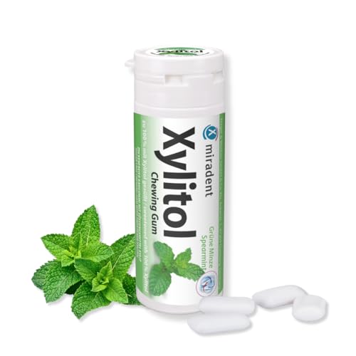 miradent Xylitol Zahnpflegekaugummi Spearmint Dose 30 Stück (1 x 30 g) | erfrischender Geschmack | zuckerfrei | vegan | kariespräventiv | für unterwegs