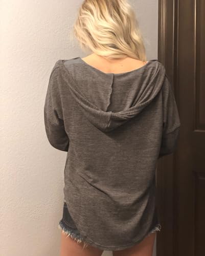 Image of Womens Long Sleeve V Neck Hoodie Sweatshirts Lightweight Pullover Tops