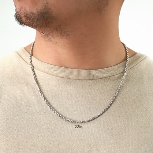 Nuragold 14k Real White Gold 3mm Rope Chain Diamond Cut Necklace (16"-30") Italian Jewelry for Men & Women2