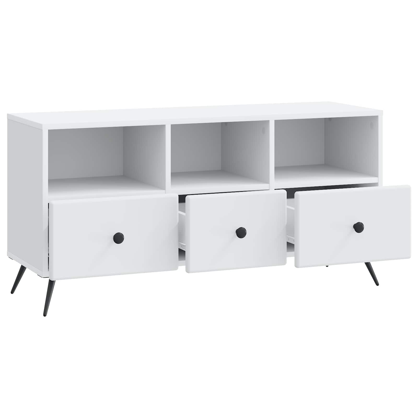 Mobile TV con cassetti, in legno bianco, 102 x 34,5 x 50 cm, credenza per soggiorno, camera da letto, con gestione dei cavi e ripiano versatile per gaming, angolo e stoccaggio