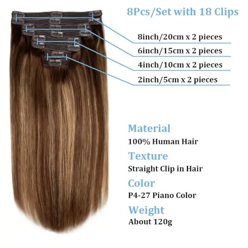 Extensiones de cabello 100% humano sin procesar de 16 pulgadas con clips para mujer 6