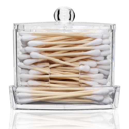 Image of Cotton Pad Container | Cotton Buds Dispenser | Cotton Swabs Holder | Square Bathroom Jar Clear Organizer | Bathroom Storage Organizer | Cosmetics /Makeup Storage Box (Pack of 1)