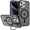 for iPhone 15 Pro Max Case with Metal Camera Stand [Compatible with Magsafe] Full Protection Shockproof Cover Translucent Magnetic Case for iPhone 15 Pro Max(Black
