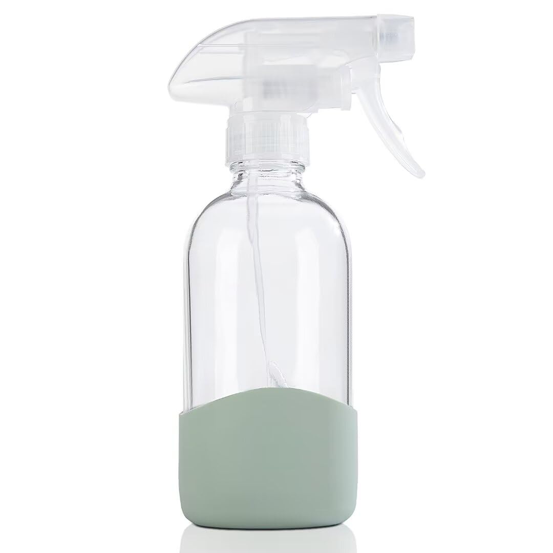 View 1 of **MISSING PARTS - Missing the bottle**
HOMBYS 8 Oz Empty Clear Glass Spray Bottles with Silicone Sleeve Protection Refillable Containers for Cleaning Solutions, Essential Oils, Misting Plants - Quality Sprayer - 1 Pack Boston Bottles
