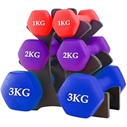 Mancuernas Artesanales unycos - Kit de Mancuernas de Neopreno Hexagonales Antideslizantes 1kg, 2kg y 3kg (Vendido en Pares), Anti-Rodadura, Juego de Pesas para Entrenamiento de Fuerza, Fitness y Pilates, Gimnasio en Casa