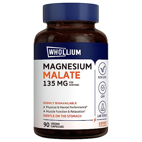 Whollium Magnesium Malate, Fully Chelated, Energy, Muscle Support, Bioactive, Gentle, Vegan, 90 Caps