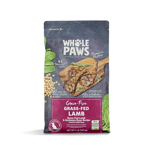 Whole Paws by Whole Foods Market, Grain-Free Adult Dog Food, Grass-Fed Lamb & Garbanzo Bean Recipe, 4 Pound