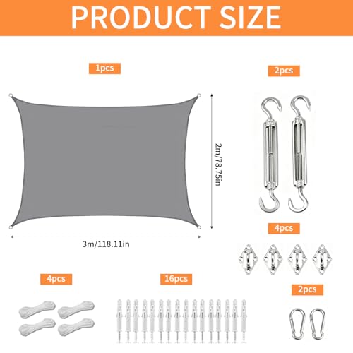 Toldo vela de sombra rectangular de 2x3m impermeable para exterior y terraza 3