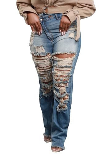 Women's Skinny Ripped Jeans High Waisted Straight Leg Stretchy
