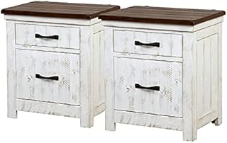 Furniture of America Chala Wood Distressed White 2-Drawer Nightstands (Set of 2)