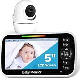 RFAQK Non Wifi Baby Monitor With Camera And Night Vision, 5 Inch Large Screen with 3000mAh Battery & Upto 1000 feet Range, 4x Zoom, 2 Way Talkback with Crying Detection & Temperature Sensors (1 Cam)