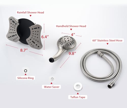 Image of GRICH Shower Head with Handheld Spray - Dual High Pressure Showerhead | Rainfall Shower Heads Combo, Detachable Hand Shower, 9 Spray Settings, 60 inch Stainless Steel Shower Hose, 1.8GPM, Nickel
