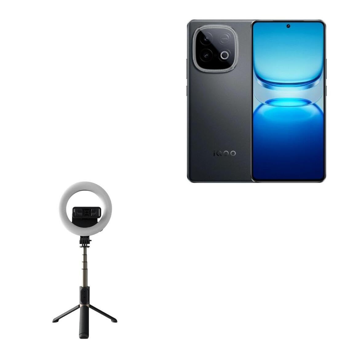 BoxWave Stand and Mount Compatible with vivo iQOO Z10 Turbo - RingLight SelfiePod, Selfie Stick Extendable Arm with Ring Light - Jet Black